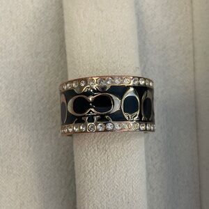 Coach Black Pave Signature Enamel Ring